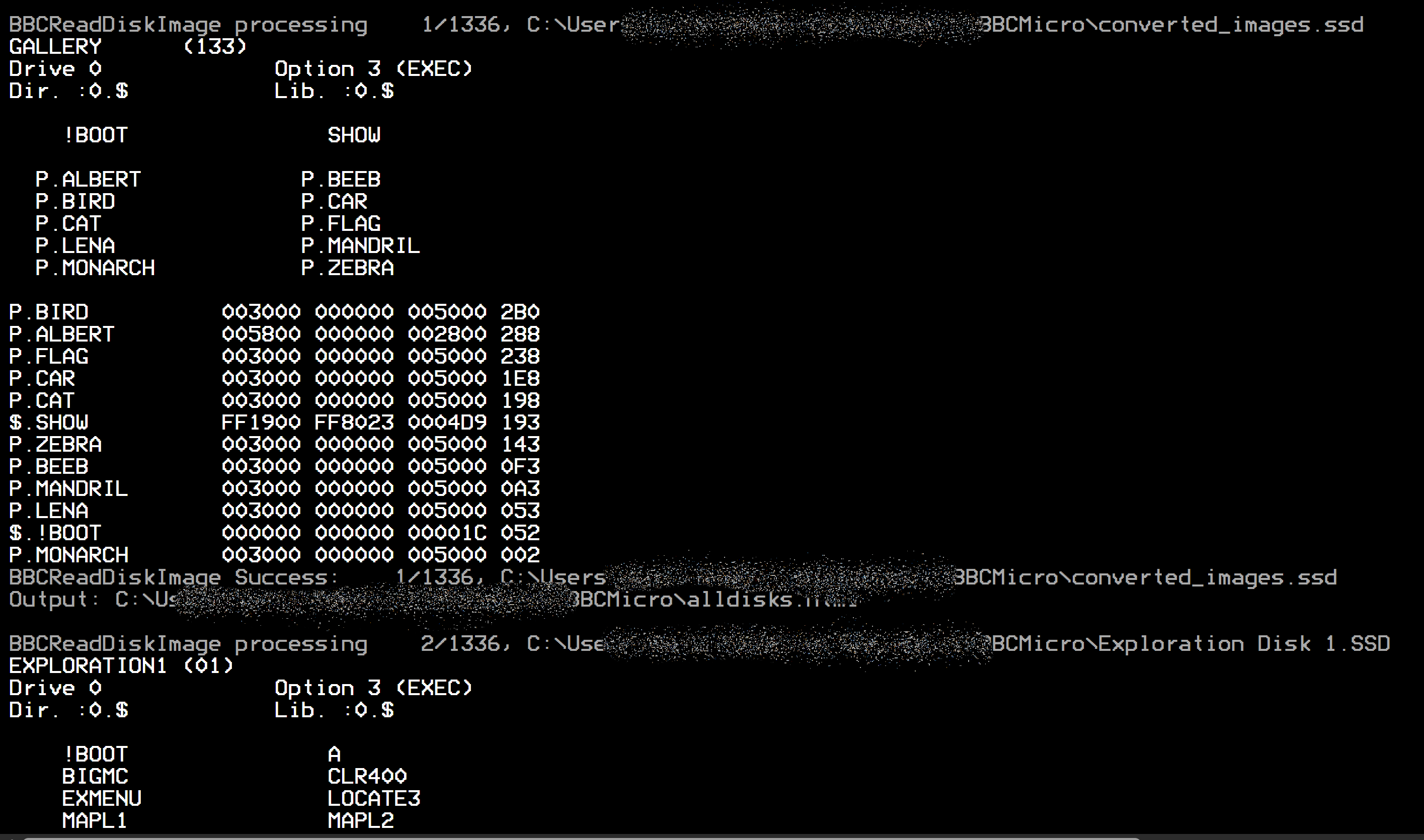 BBCReadDiskImage example output